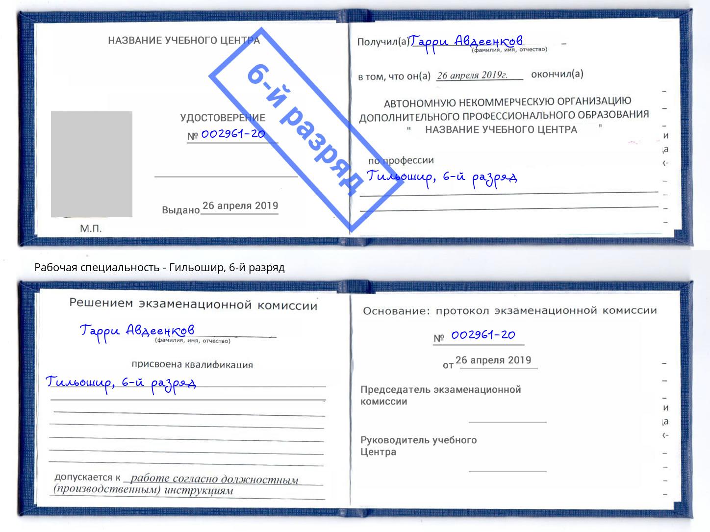 корочка 6-й разряд Гильошир Амурск
