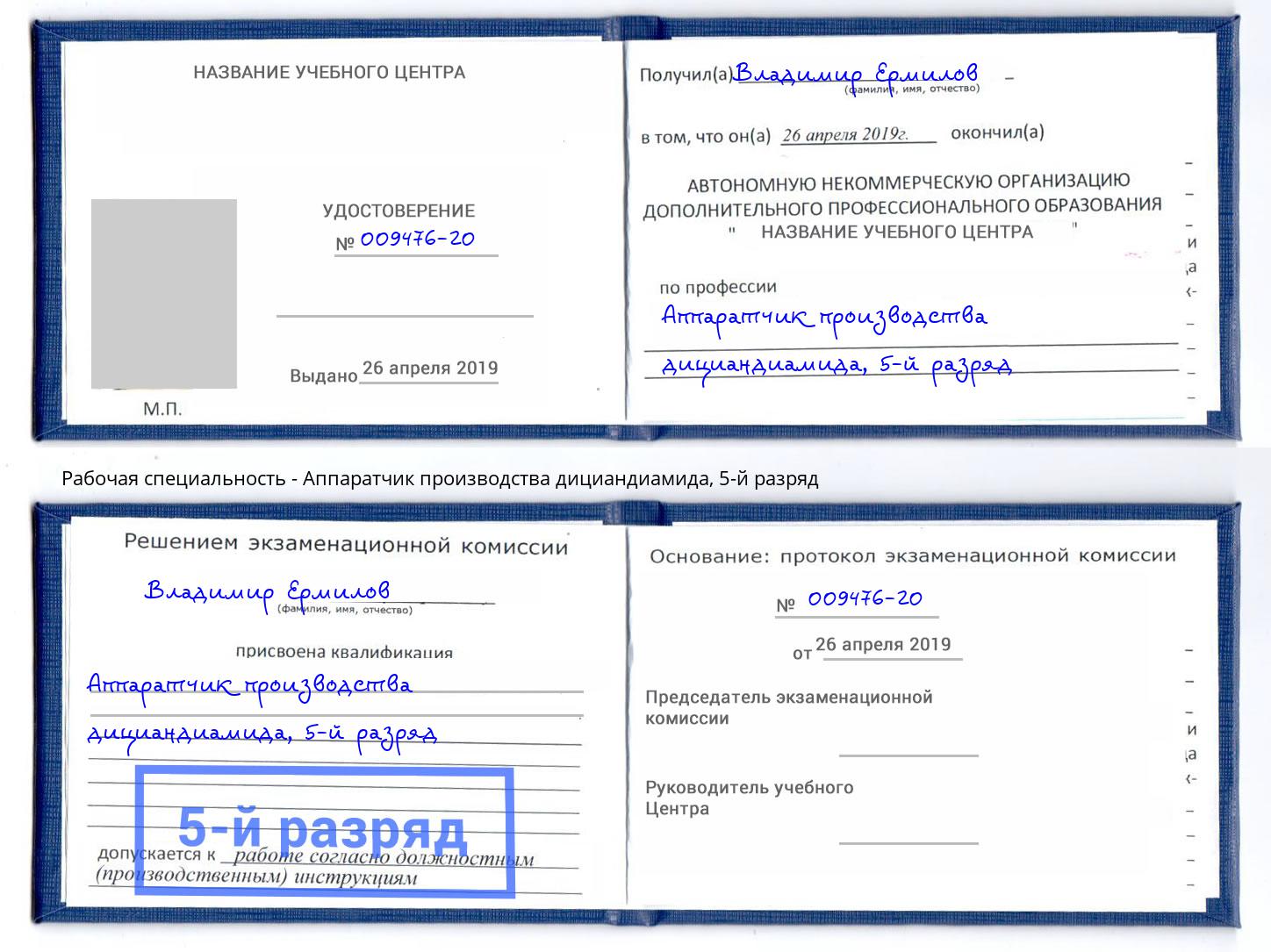 корочка 5-й разряд Аппаратчик производства дициандиамида Амурск