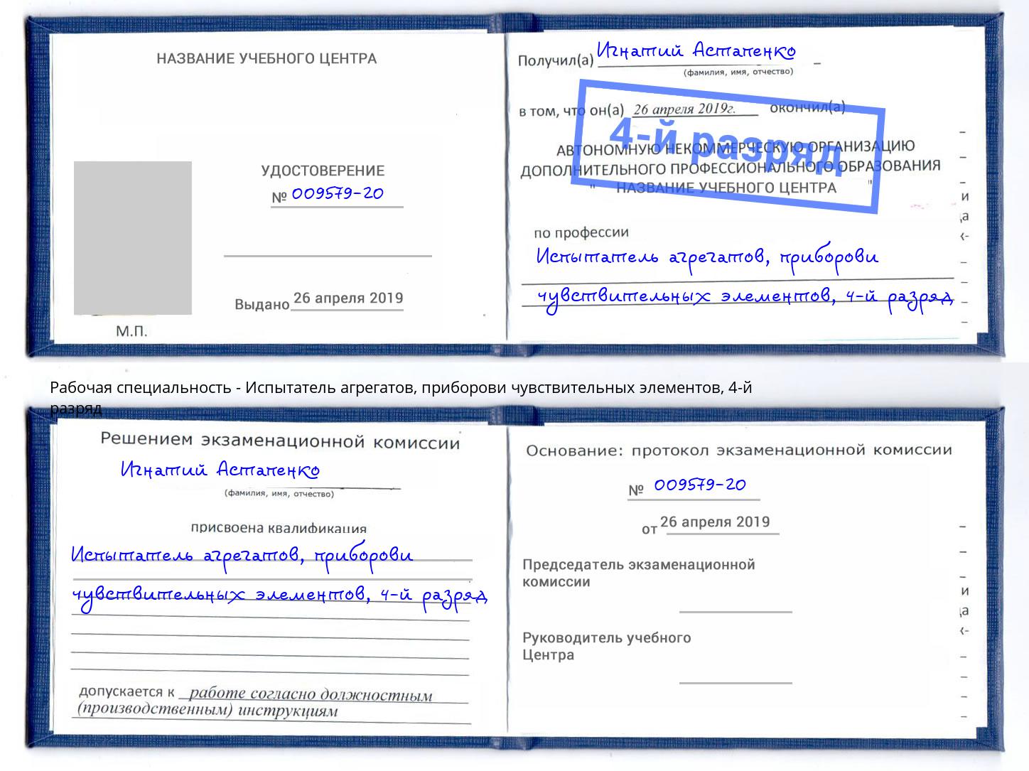 корочка 4-й разряд Испытатель агрегатов, приборови чувствительных элементов Амурск