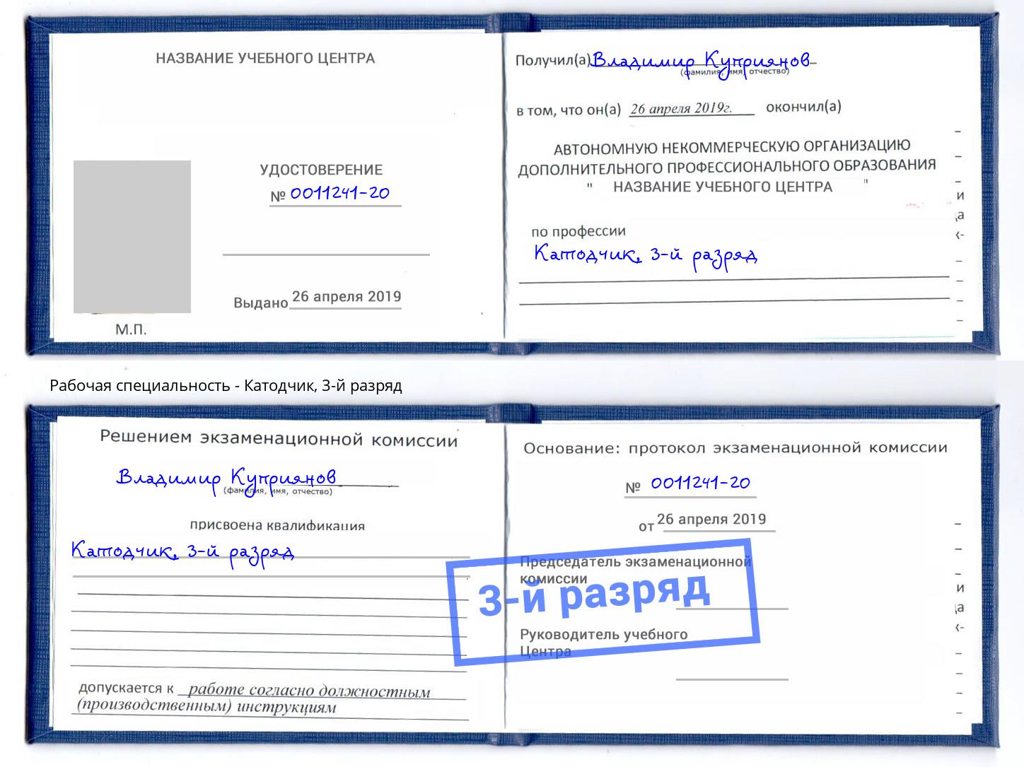 корочка 3-й разряд Катодчик Амурск