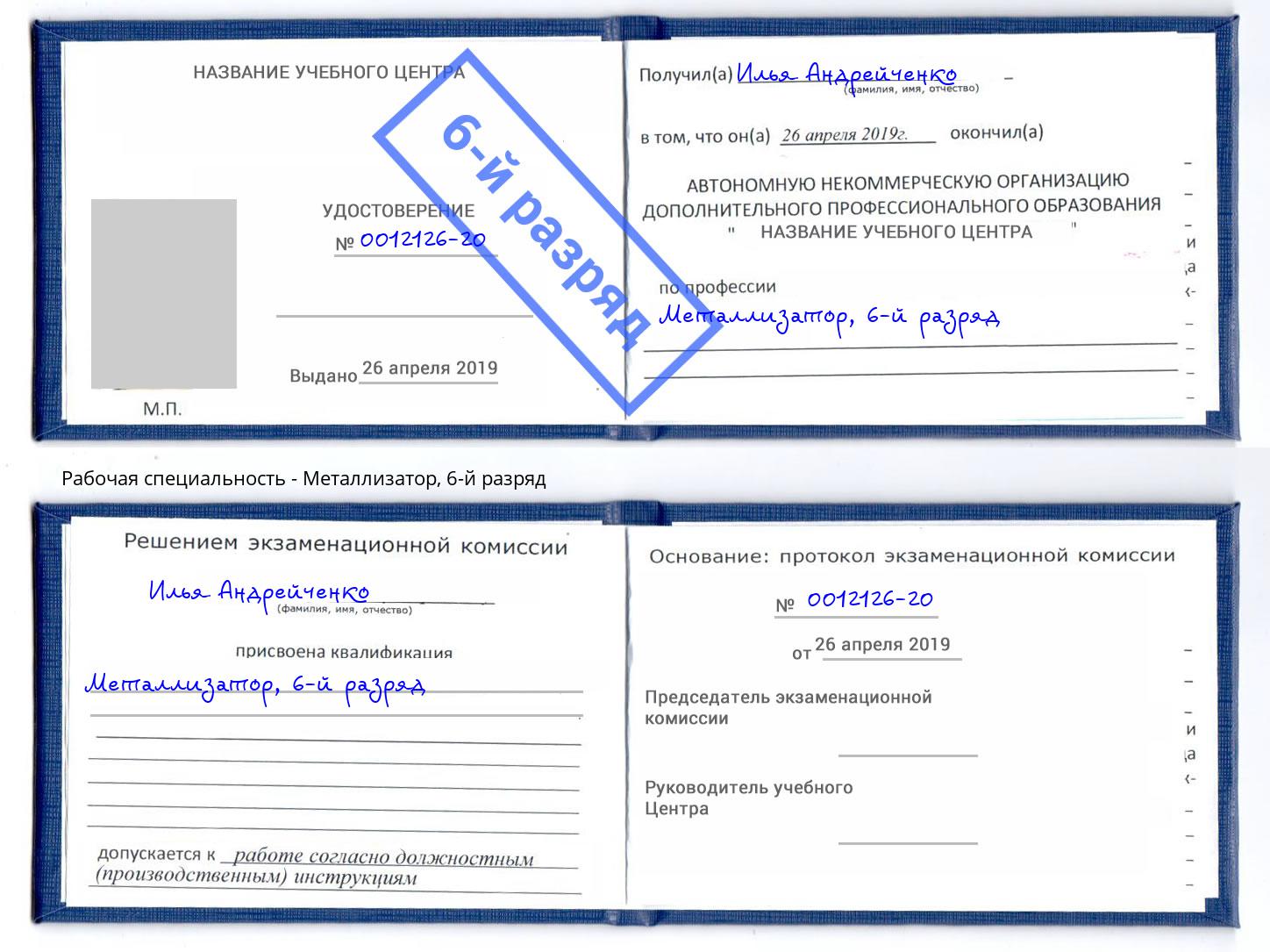 корочка 6-й разряд Металлизатор Амурск
