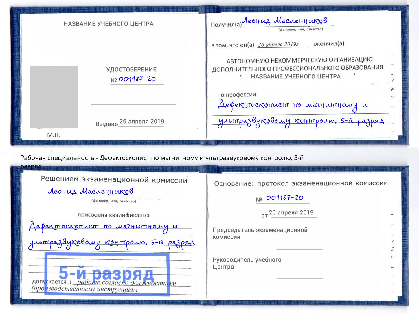 корочка 5-й разряд Дефектоскопист по магнитному и ультразвуковому контролю Амурск