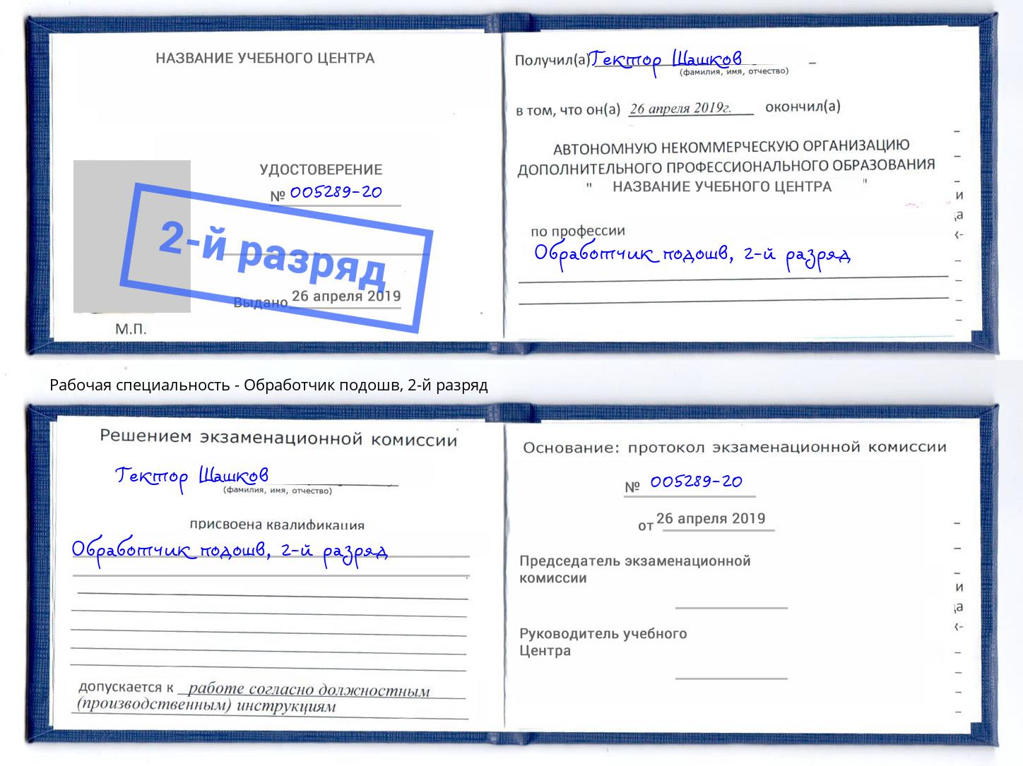 корочка 2-й разряд Обработчик подошв Амурск