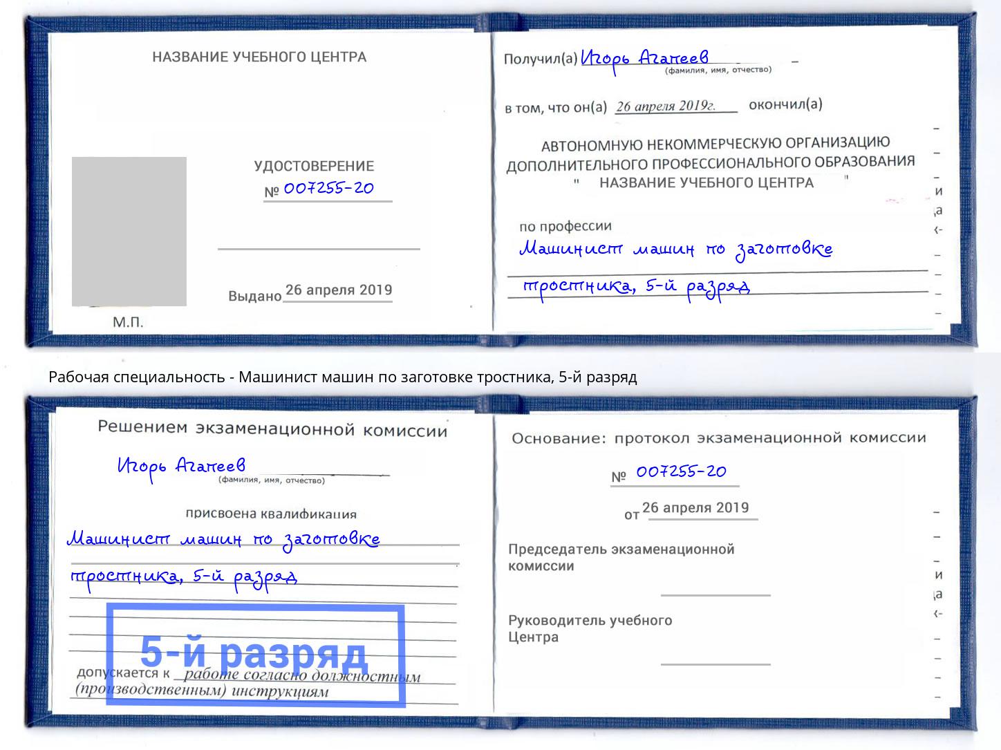 корочка 5-й разряд Машинист машин по заготовке тростника Амурск