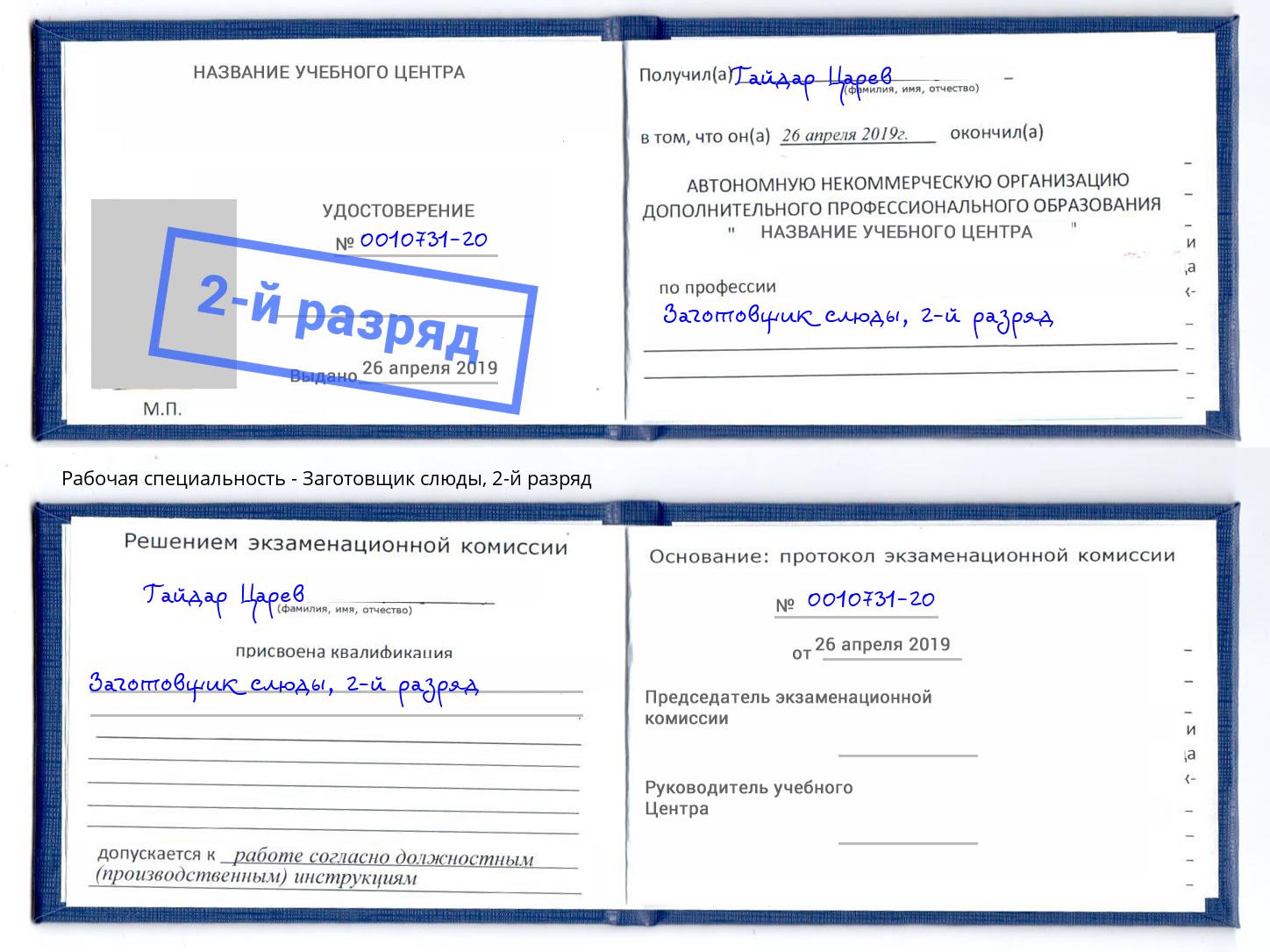 корочка 2-й разряд Заготовщик слюды Амурск