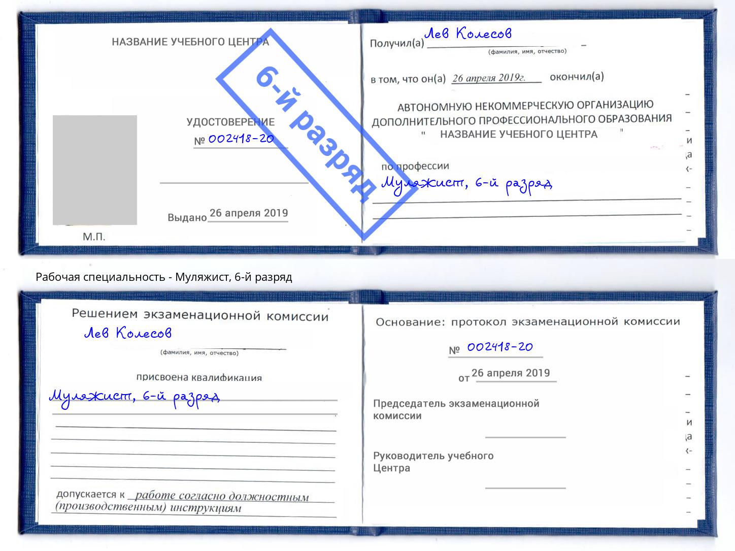 корочка 6-й разряд Муляжист Амурск