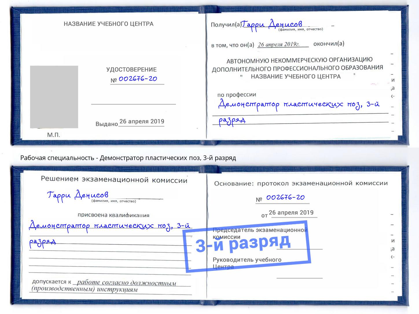 корочка 3-й разряд Демонстратор пластических поз Амурск
