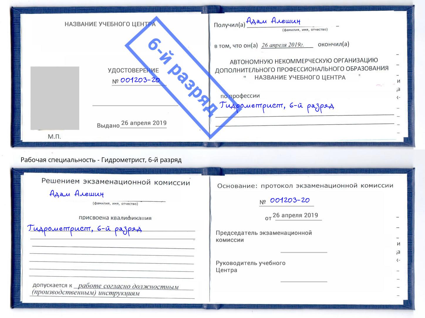 корочка 6-й разряд Гидрометрист Амурск