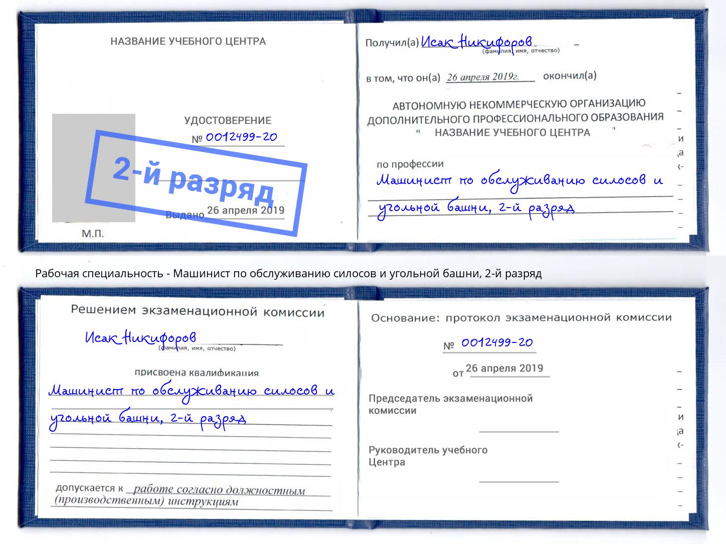 корочка 2-й разряд Машинист по обслуживанию силосов и угольной башни Амурск